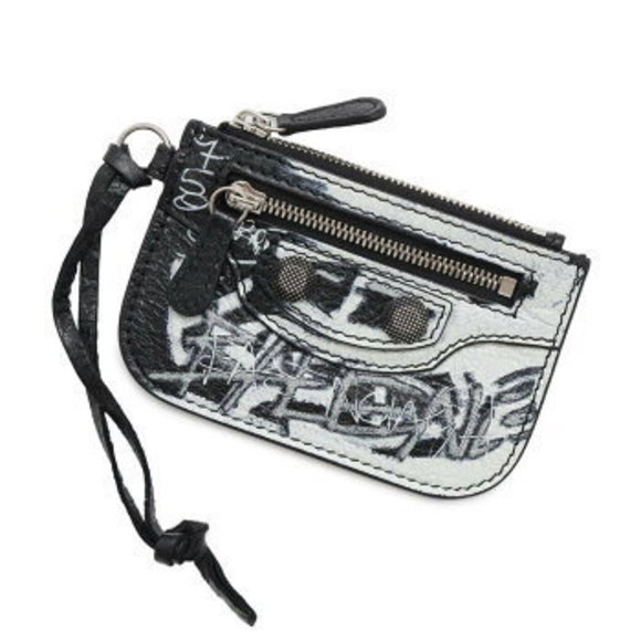 Balenciaga Case Le Cagole Graffiti Black White Wallet - Picture 1 of 6